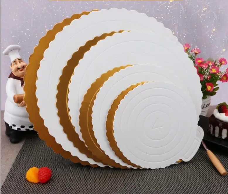 
Food Grade white cardboard base 4 6 8 10 12 size round golden paper cake stand board mini cake board gold sheet foil cake boards 