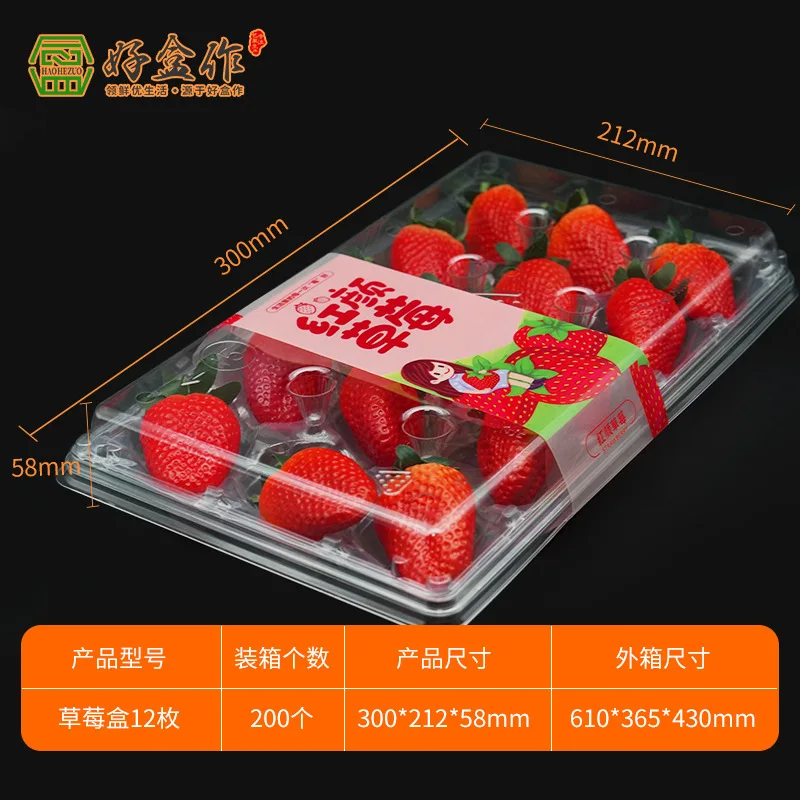 9 12 15 20 24 28 32 35 Cells Supermarket 500g Fresh Strawberries Fruit Box Plastic Trays Strawberry Fruit Packaging