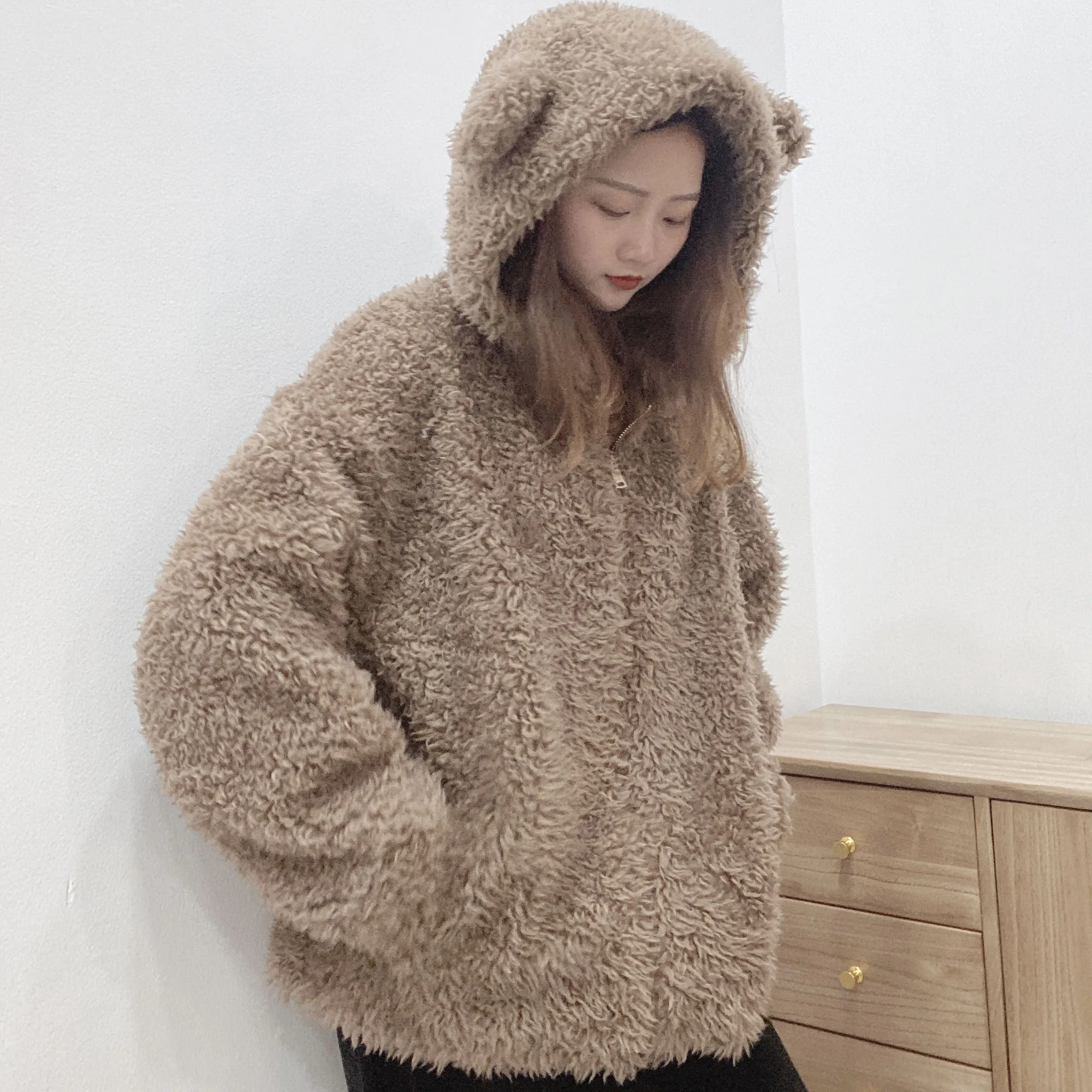 
Factory main product 2021 new autumn winter short 100% wool woolen hooded coat for women ladies 
