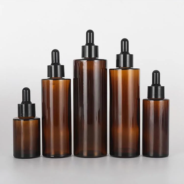 1OZ Amber Frosted Glass Bottle With Dropper flat Shoulder Serum Dropper Bottle Perfume  Essential Oil Bottle 20-410