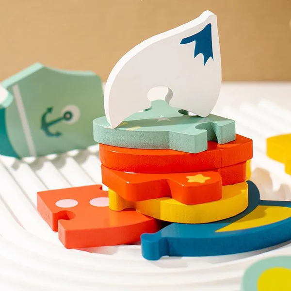 Wooden children children cartoon 3D three-dimensional snap puzzle animal Mosaic baby early to teach intelligence wooden toys