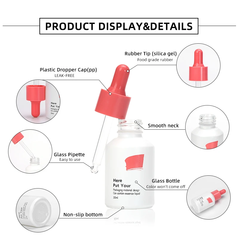 In Stock Color 30 ml white Glass Dropper Bottle 30ml Dropper serum glass bottle essence dropper bottle skin care essence oil