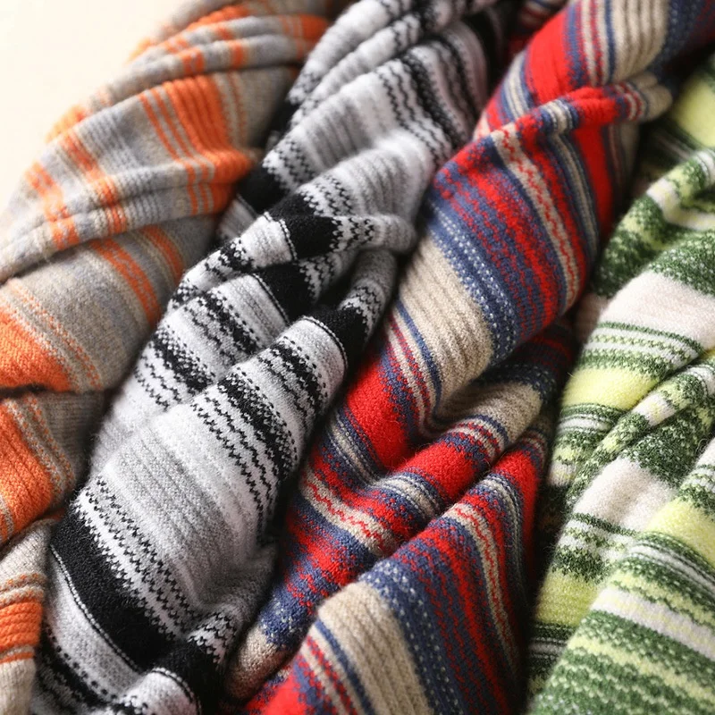 Hot Selling Stripe High Neck Autumn Winter Slim Long Sleeves Knit Pullover Sweater for Women