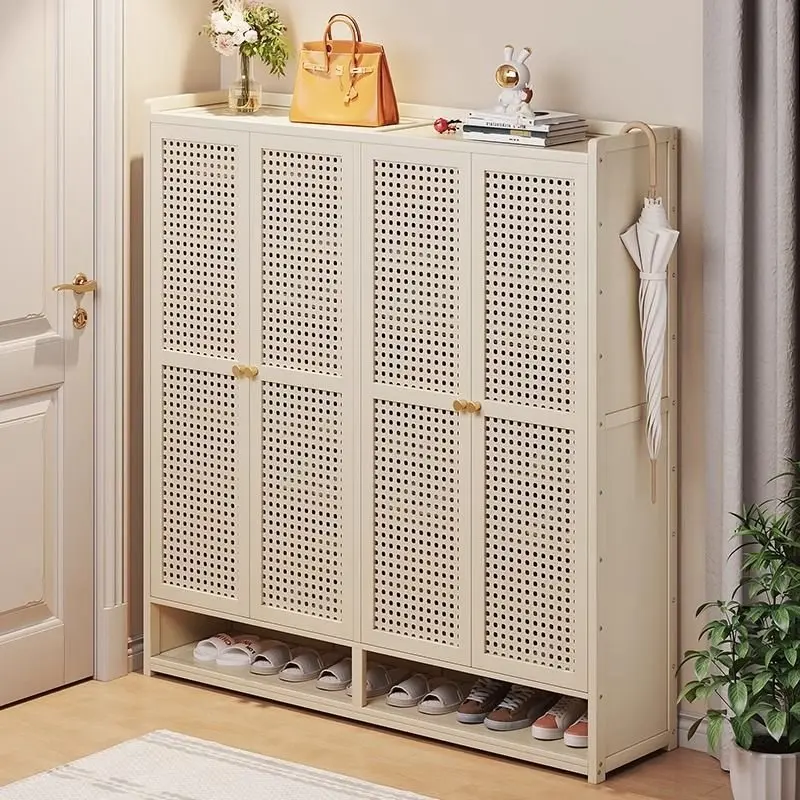 Fashion bamboo frame wooden board living room dining room furniture 30 pairs large volume fabric rattan shoes rack cabinets