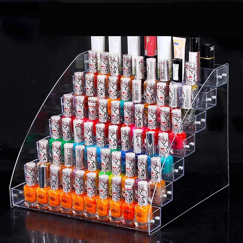Plastic PS  Nail Polish Rack Salon Exhibition Wall 7 Layers Nail Polish Rack Storage Shelf