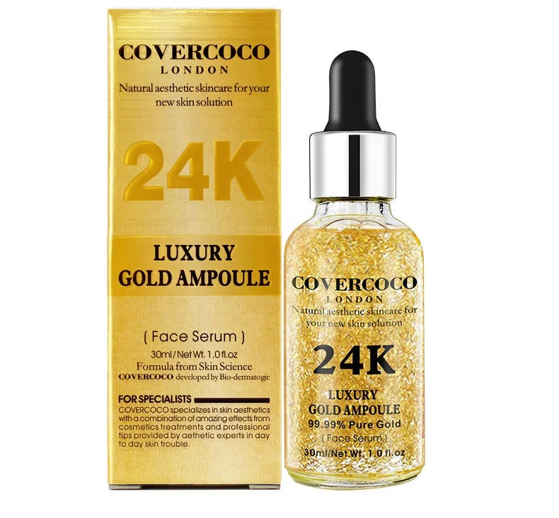 Covercoco London 24k Роскошная золотая ампула, 99.9% чистая Золотая антивозрастная Сыворотка для лица