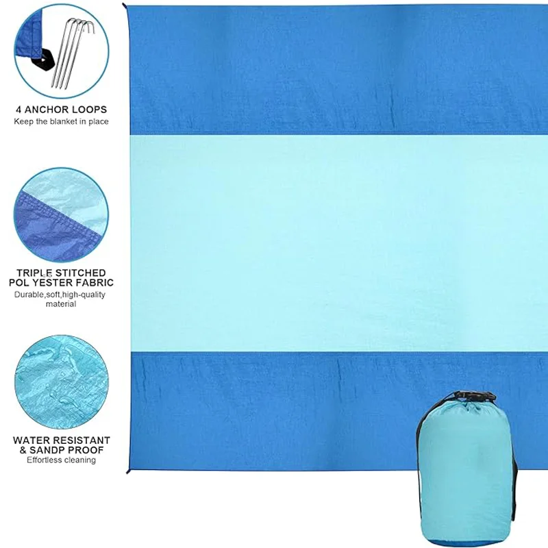 Extra Large Portable Picnic Mat 100% Parachute Nylon Camping Mat /Sand Free Compact Outdoor Beach Blanket