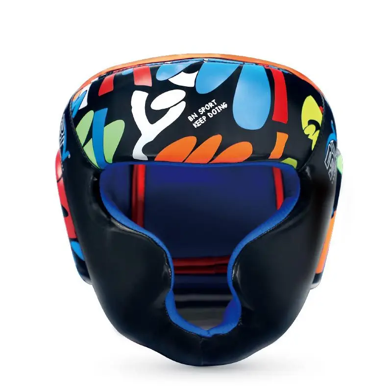 Customized Professional Graffiti Boxing Head Guard PU Leather Protective Gear helmet S M White Black