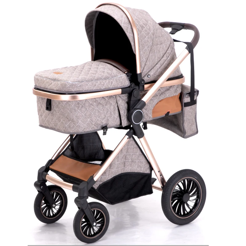 Luxury 3-in-1 Baby Stroller Linen Car Cart Buggies Folding Trolley Walker & Carrier for Infants