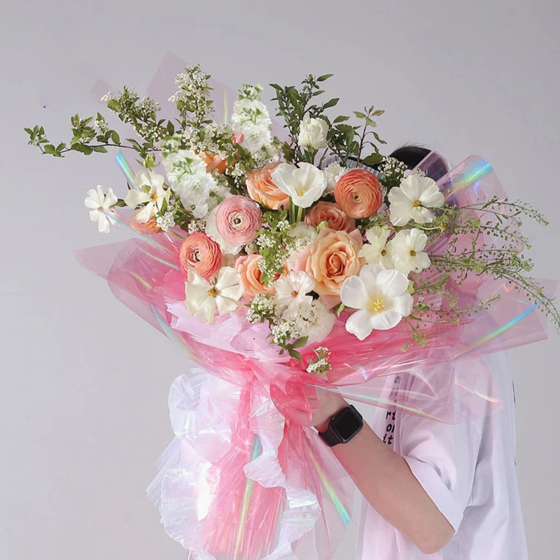 Iridescent Film Cellophane Flower Wrapping Paper Rainbow Waterproof Plastic Wrap for Birthday Christmas Gifts Flowers