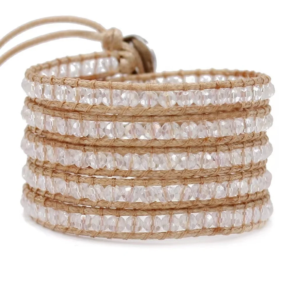 Handmade Natural Crystal Agate Beads Gemstone Wrap Leather Bracelet Beaded Wrap Bracelet Gift For Women