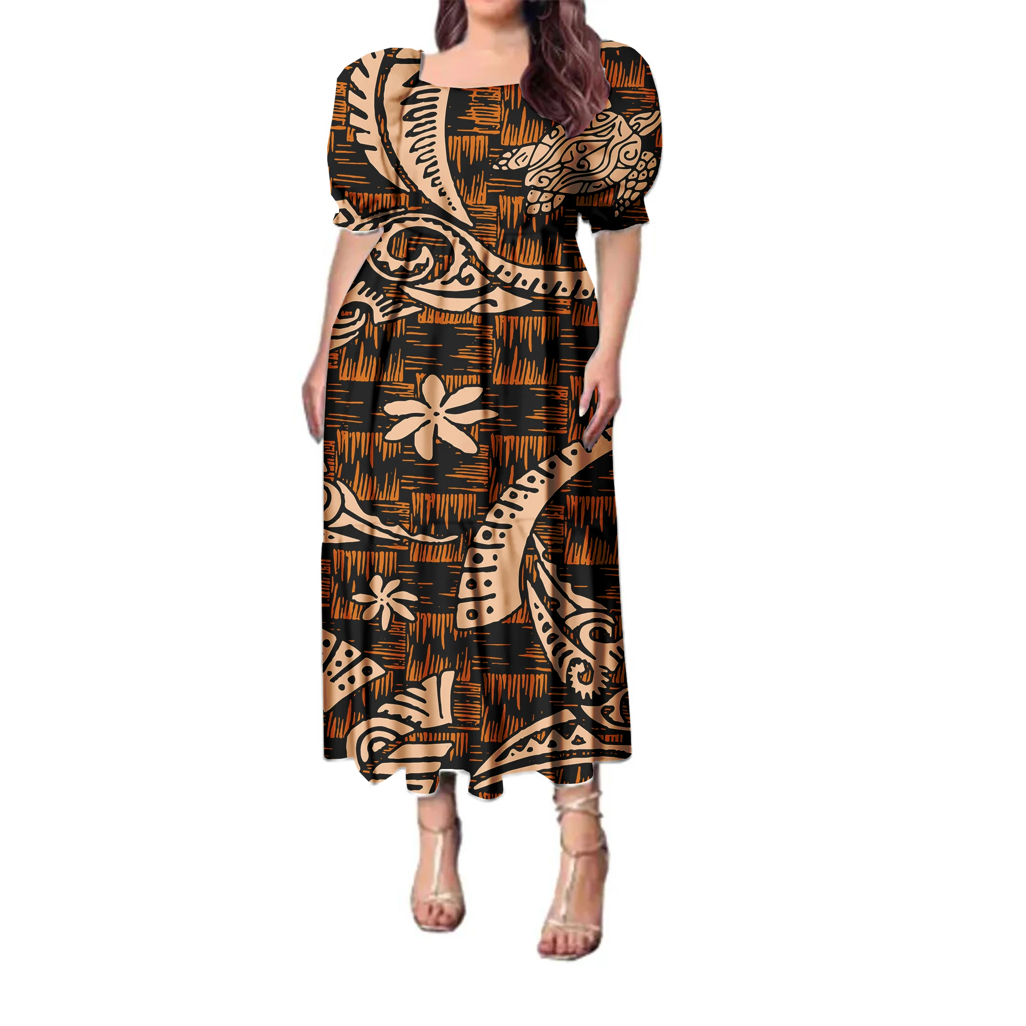 prom dresses 2023 custom clothing women hibiscus flowers hawaii style dress fashion puff sleeve polynesian tribal island dress