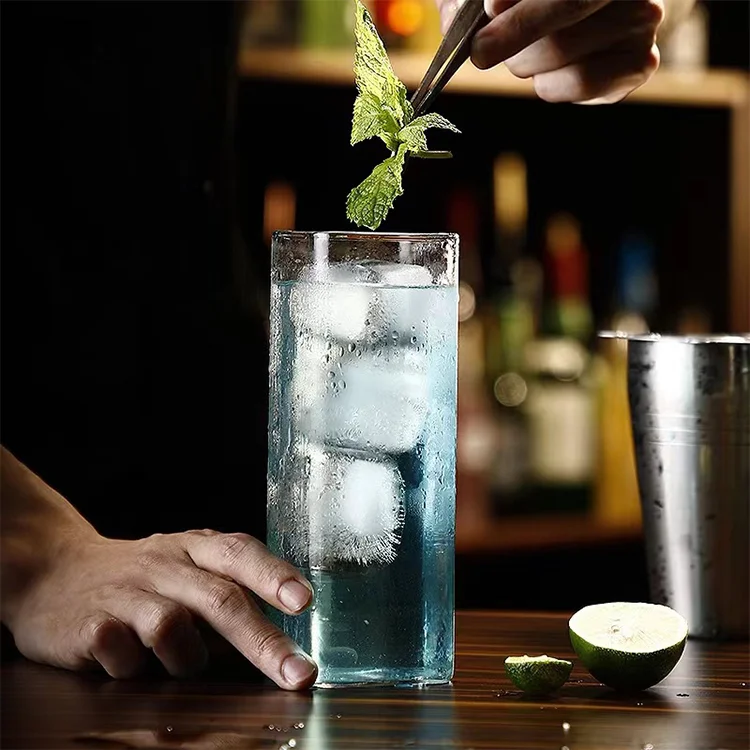 16oz transparent clear square shape glass cup high borosilicate cold hot water milk dessert cup thin glass