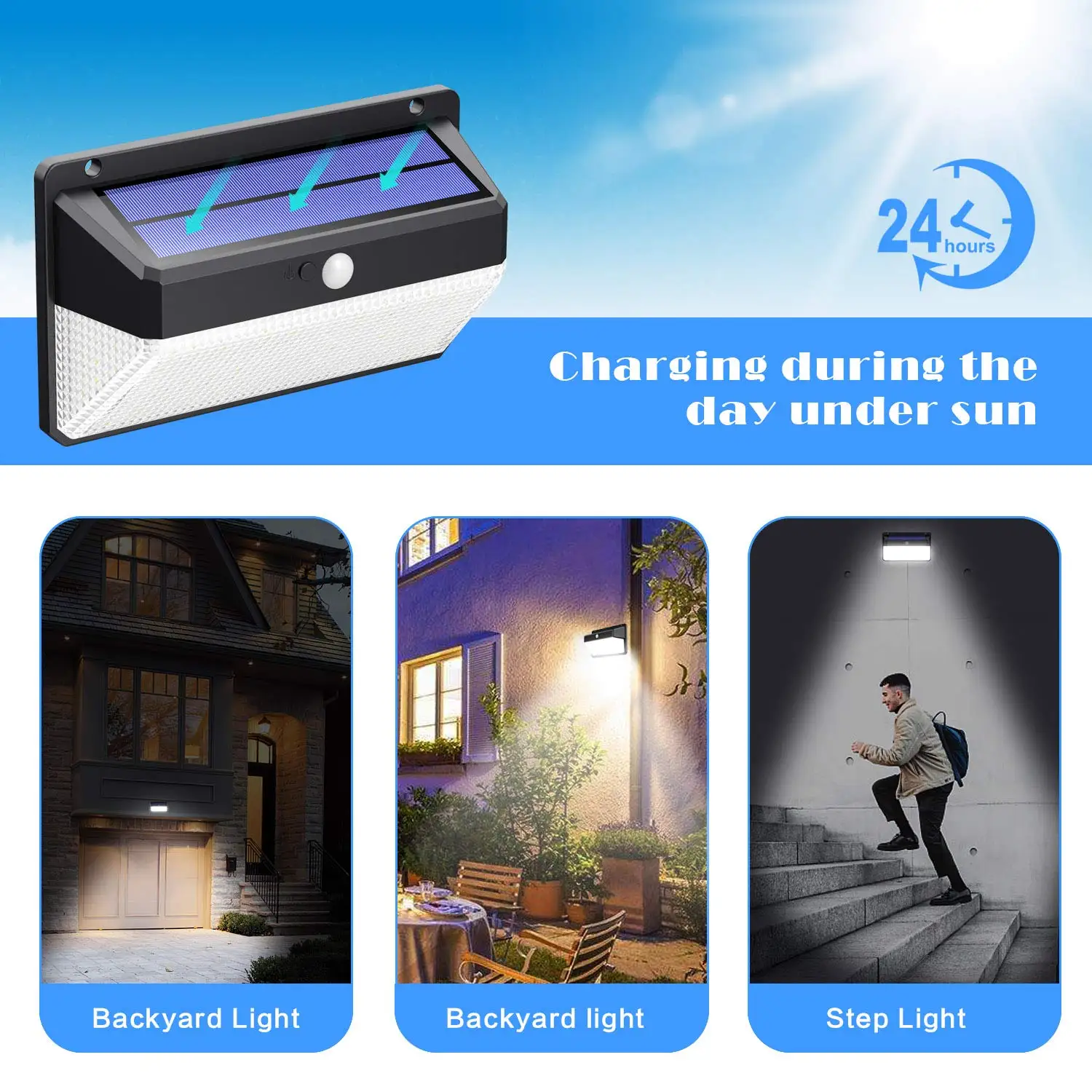 
Solar Lights Outdoor, 228 LED Motion Sensor Solar Security Lights 2200 mAh Solar Wall Lights Wireless 
