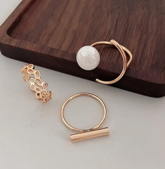 
3pcs/Sets Vintage Elegant Pearl Hand Knuckle Rings For Women Fashion Metal Rings Finger Ring Accessories Jewelry 