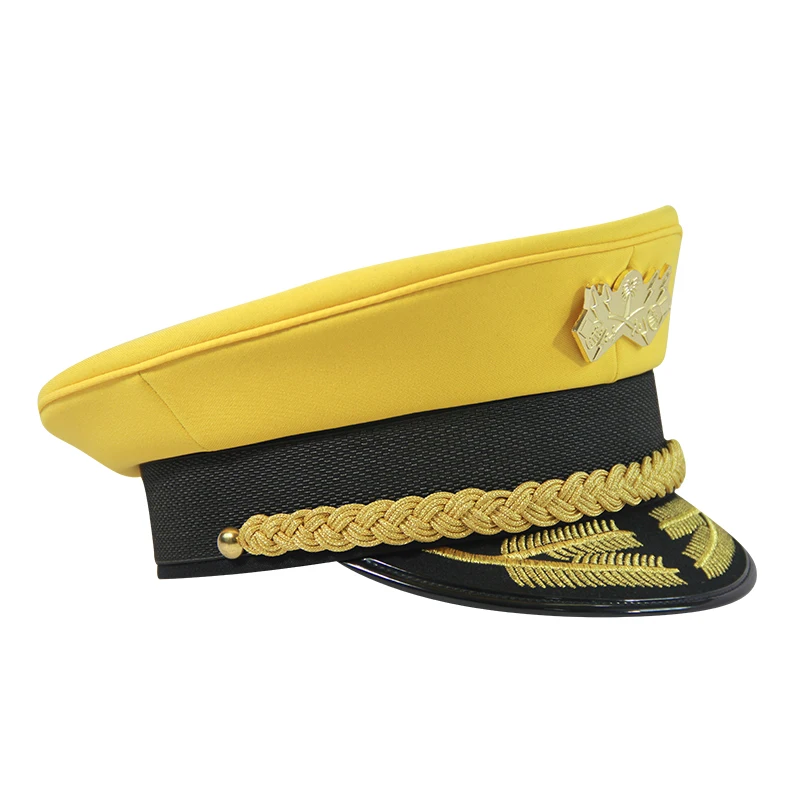 Custom police pilot uniform hat police peaked military officer hat Embroidery Cap Gold Silver Bullion Wire Military