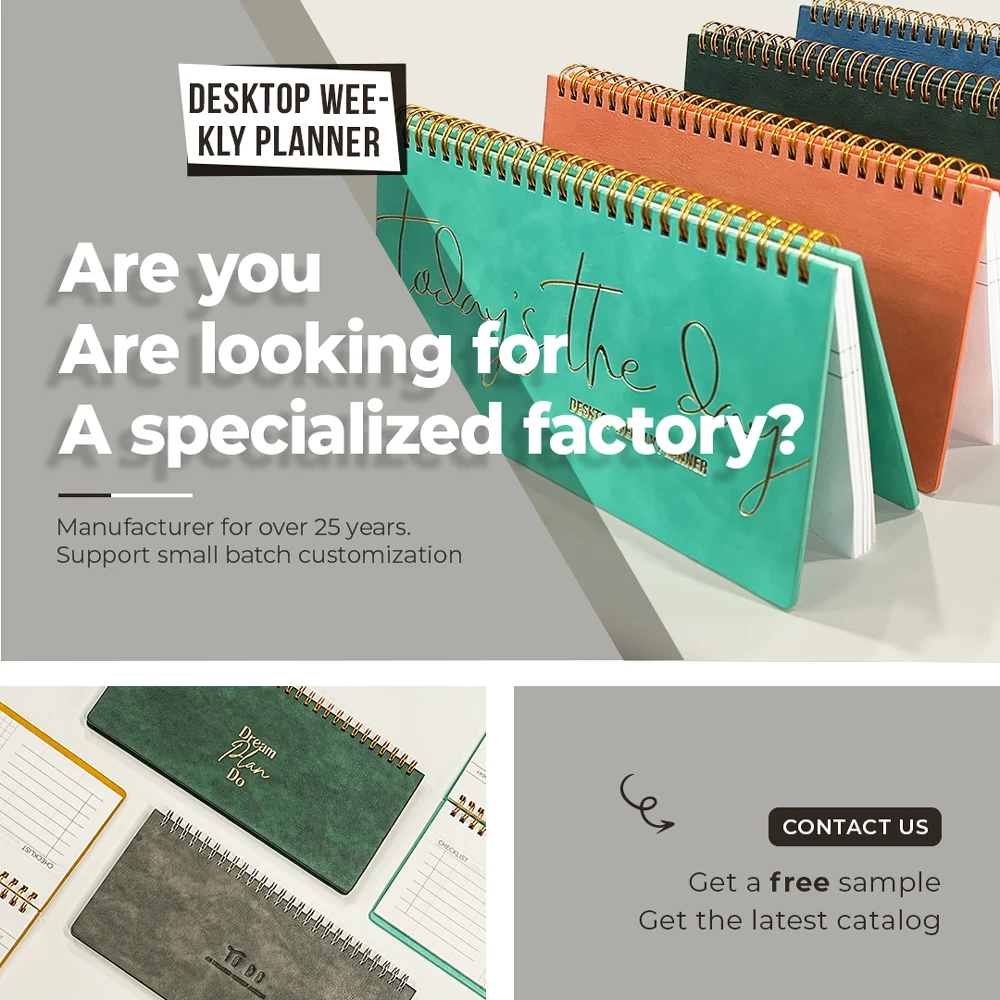 Small Batch Custom Logo Notebook Undated Table Calendar Spiral Agenda Task Tracker Journal Daily Weekly Desk Meeting Planners