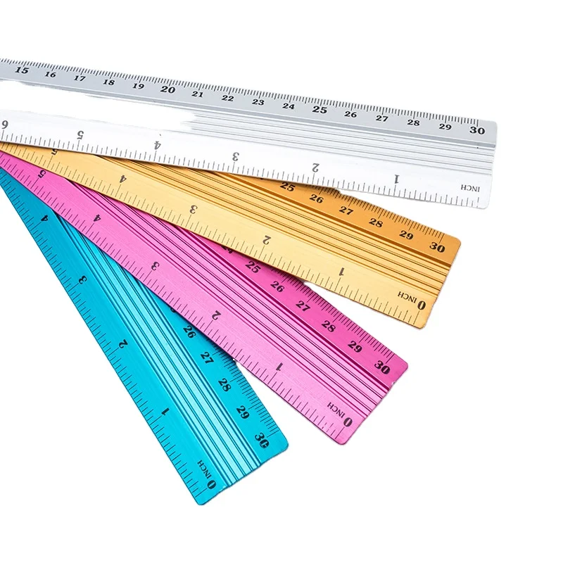 Custom logo metal measuring machine ruler manufacturers 15cm 20cm 30cm triangle scale silver aluminum ruler
