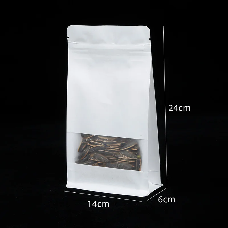 14*24+6cm Eco-Friendly Recyclable  Flat Bottom Pouches For Spice Powder Biscuit/Candy/Pet Food/Tea Coffee Protein  Zipper  Bag