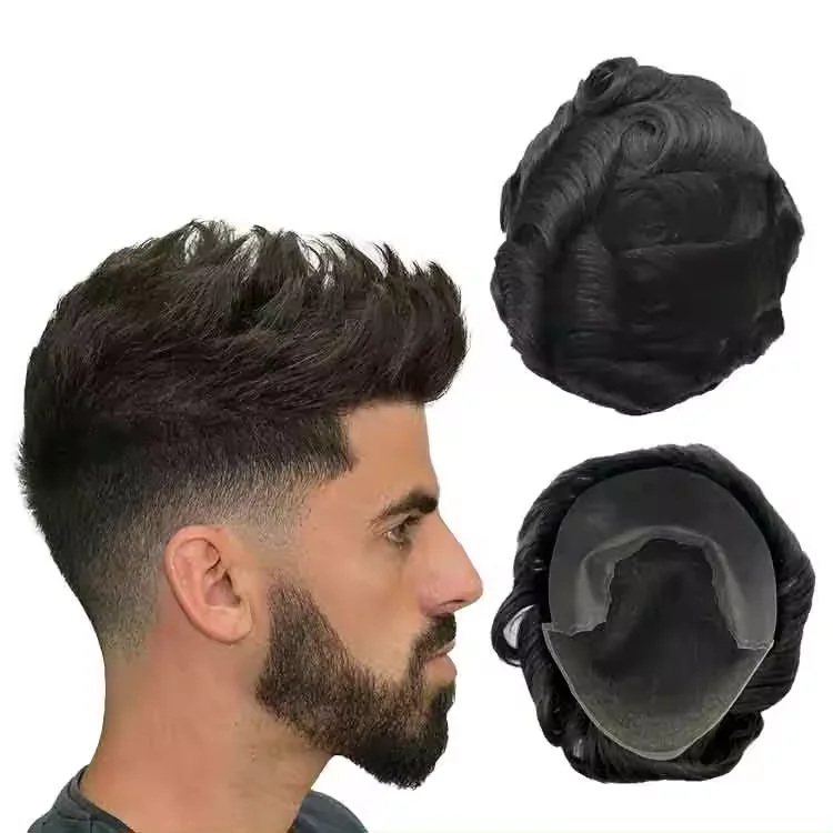 RTS Q6 Base 1B wave Mens Wig Handsome Male Short Hair 100% virgin human hair Bald Male Replacement system Toupee for Men