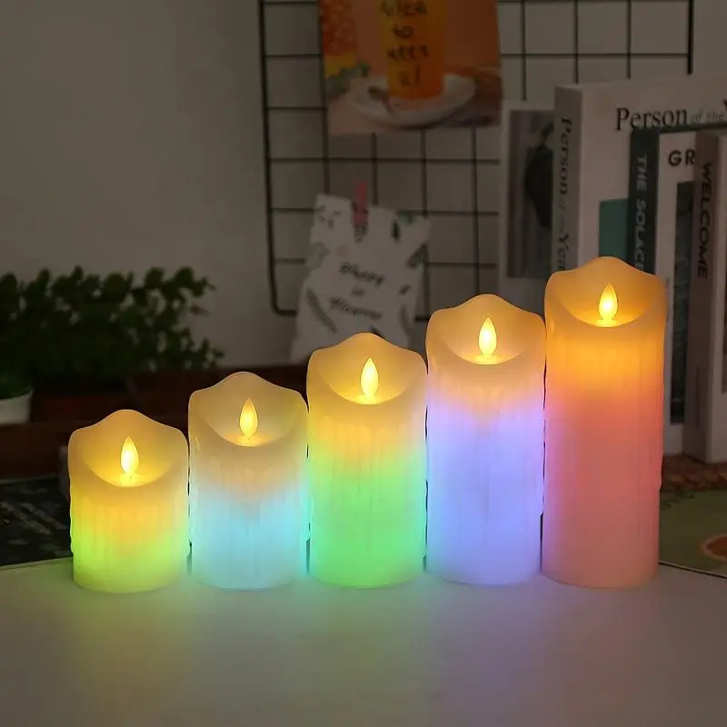 OEM Flickering Plastic Bullet Wick Smooth/Tears Surface Long Paraffin Real Wax Pillar USB Safety LED Candle