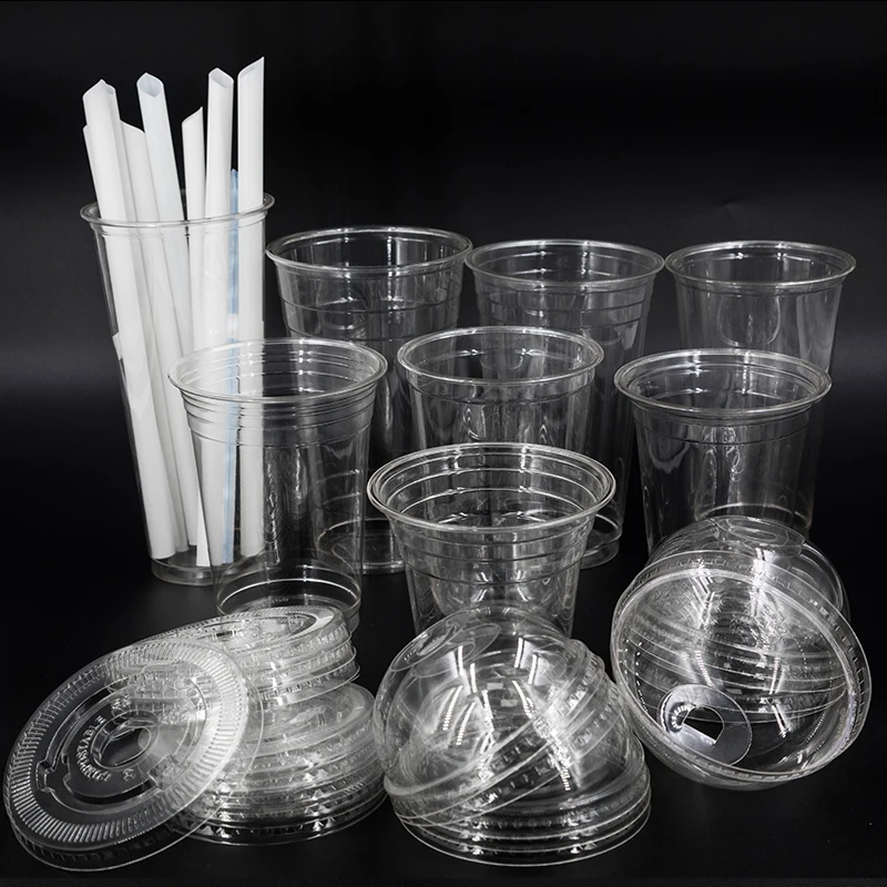 wholesale 12oz 24oz 16oz Biodegradable PLA Clear Cups Flat Dome Sip Lids Eco-Friendly Non-Plastic Disposable Paper Cups Stocked Wrapped