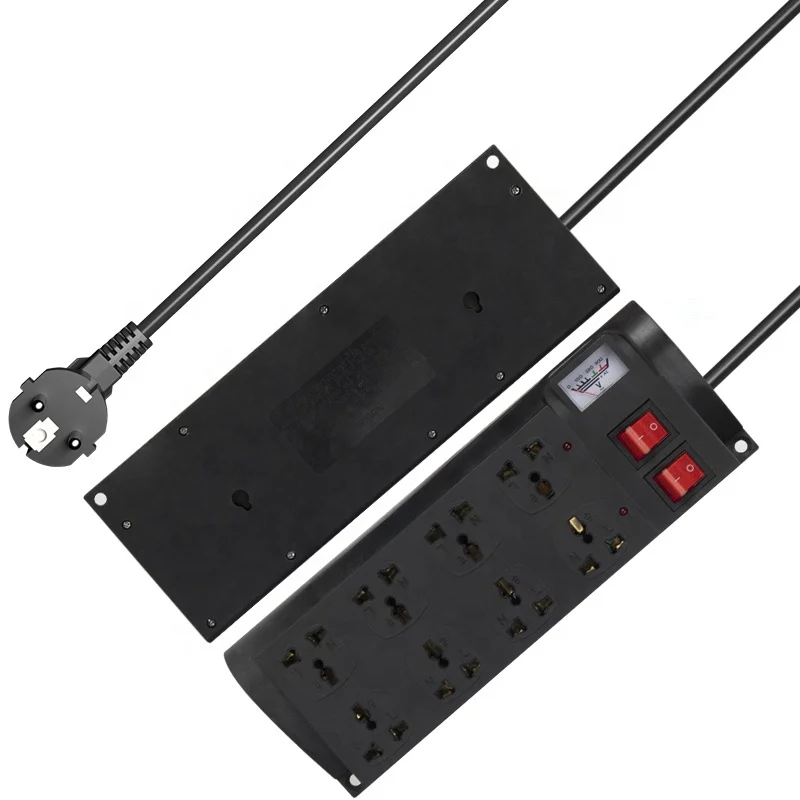 Ethiopia Hot Sale Black Extension Board Socket Universal Socket With Switch 8 Outlets Multi Plug Electric Power Strip