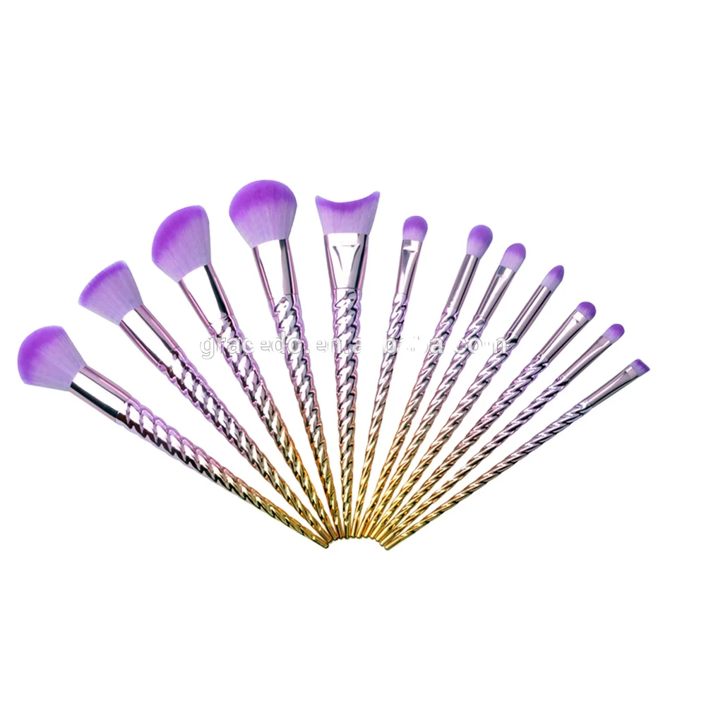 12PCS Lady Gift Manufacturer Purple Color Synthetic Hair Plating Handle Thread form Makeup Brush for Palette