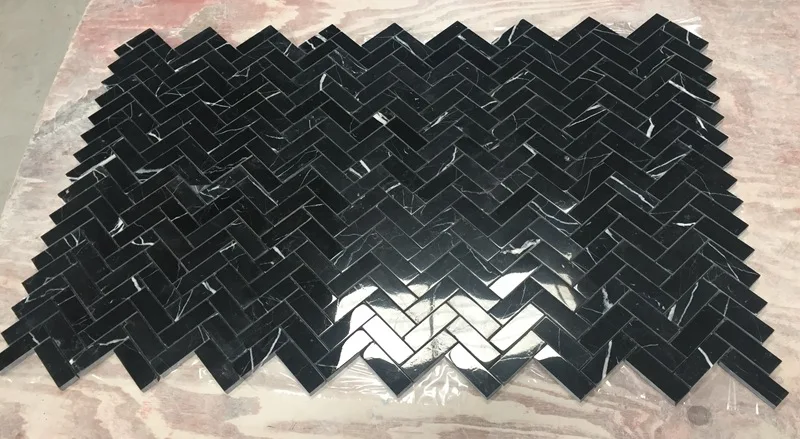 Modern China Black Marquina marble Herringbone shape mosaic tiles for floor and wall