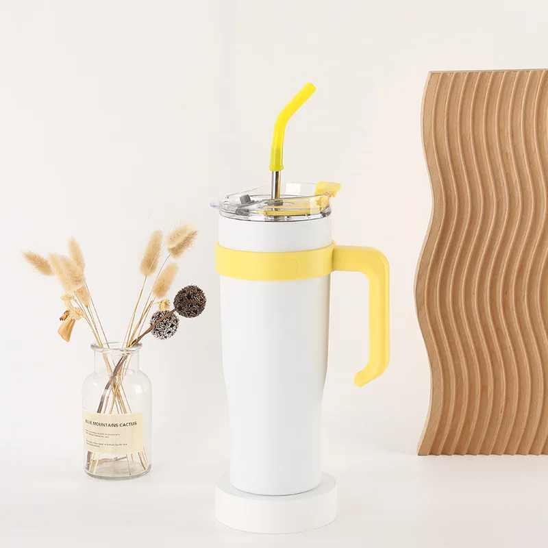 40 oz Tumbler with Handle and Straw with lid Stainless Steel Thermos Mug Coffee Cup Outdoor Sports Travel Sippy Mug Gift Sparkli