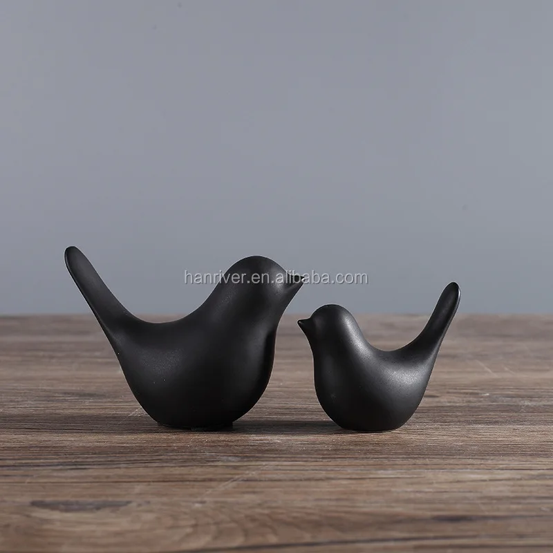 Unique Design Black And White Ceramic Birds  Porcelain Animal Bird Figurine For Decoration