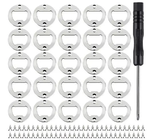 25 sets Silver Bottle Opener Inserts Kit Hardware Stainless Steel Round Bottle Opener kits with Wrench Spanner and Screws