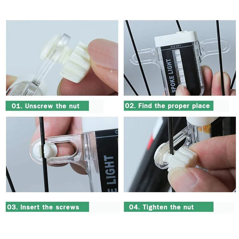 Battery powered 14 LED 30 Changes Patterns Waterproof Bike Bicycle Wheel Rim Spoke Lights for Safety Night Riding MTB Wheel Tire