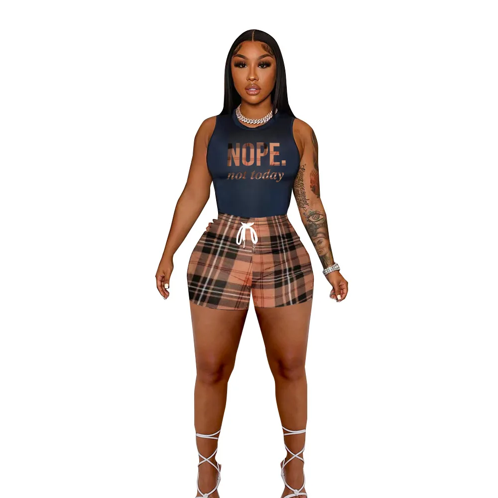 Over Size Women Tank Top and Pants 3d Print Customized Logo Women Two Piece Set Sweat Track Suit Outfit Biker Jogger Shorts