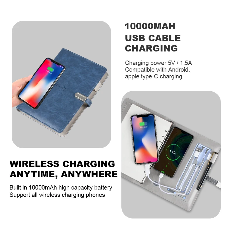 Custom A5 7 inch Screen MP4 Display Notebook Gifts Set Power Bank Smart Notebook Leather Magnetic Snap Business Smart Notepad