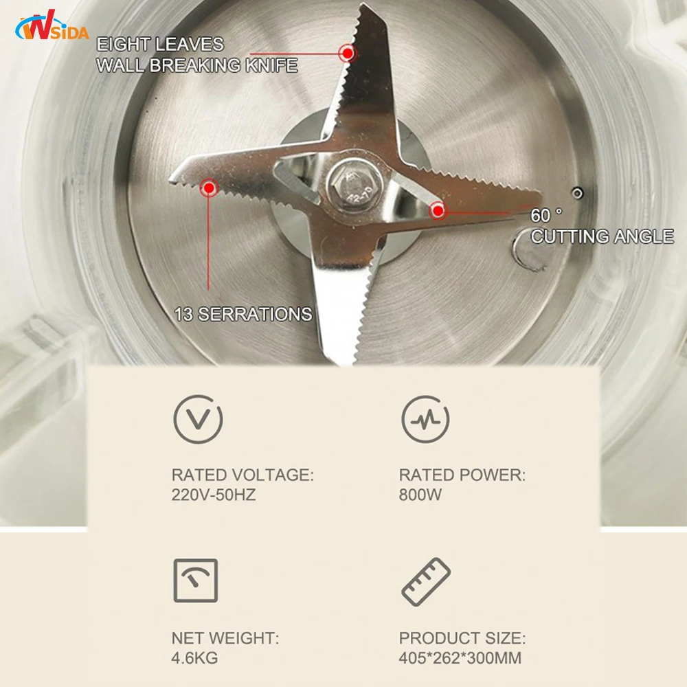 Wsida High Speed Commercial Smoothie Electric Vacuum Blender Newest Powerfull Shake Blender One Key Cleaning Immersion Blender