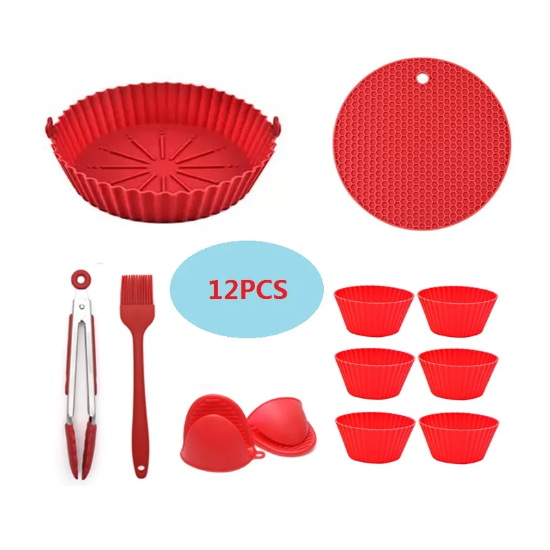 Новое поступление, набор из 12 силиконовых аксессуаров для фритюрницы, силиконовые прокладки для фритюрницы, термостойкие инструменты для выпечки для 3QT