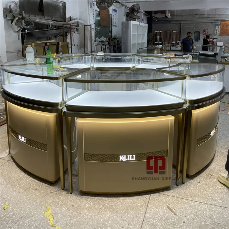 Shopping Mall Luxury Kiosk Glass Counter Display Fixture 10*10 Feet Round Jewelry Kiosk Jewelry Display Showcase