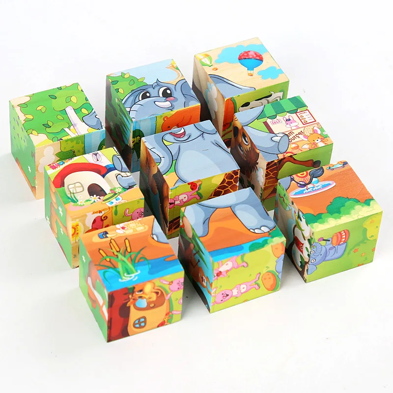 9 Pcs Building Blocks 3D Puzzle Kindergarten Puzzle Preschool Age Early Education Montessori Toys Children Wooden Toys