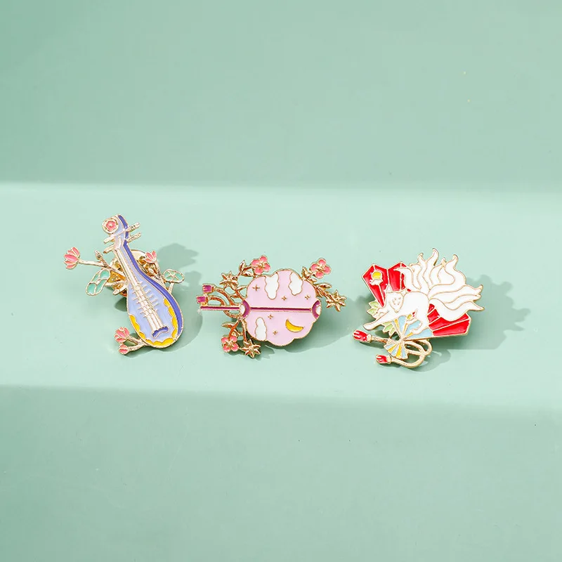 ZY3167C Fashion Metal Badge Pins Custom Cartoon Fox Drip Oil Personality Brooch DIY Decorative Backpack Clothes Badge Lapel Pin