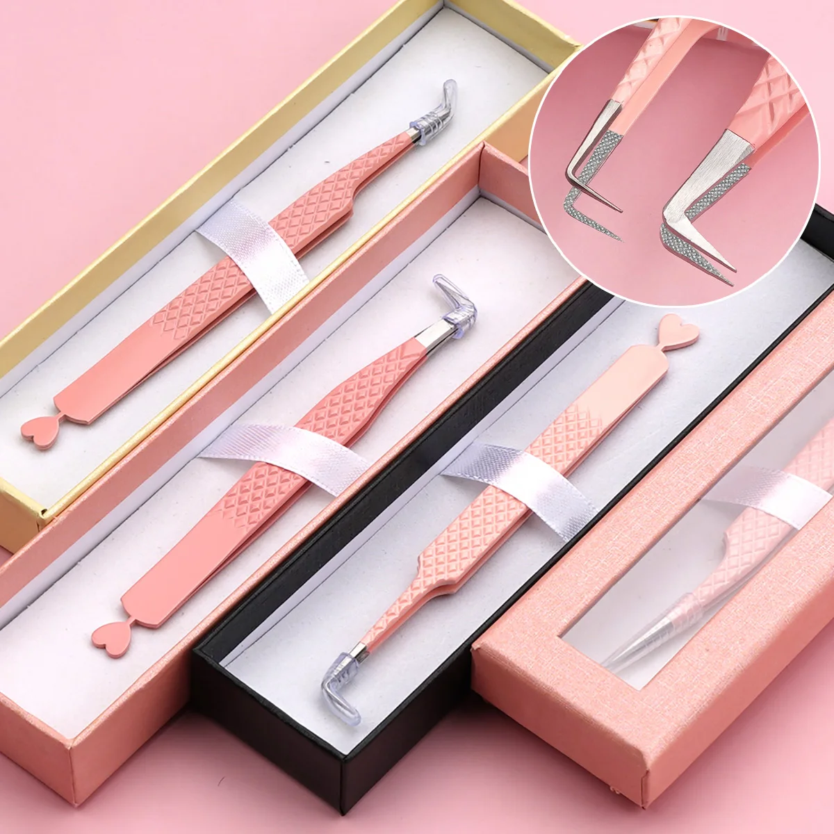 Tweezers Lash Fiber Tip 15 That Eyelash Tweezers Box Packaging for Eyelash Extension Rounded Tip with Case