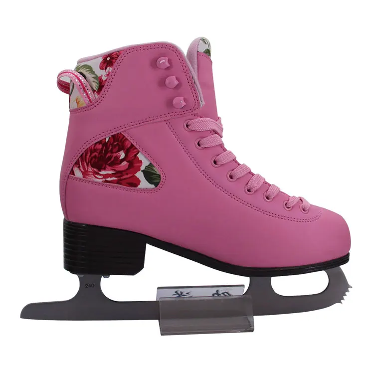 
High end professional adult pink figure ice skates knife shoes factory wholesale price skating ice rink 
