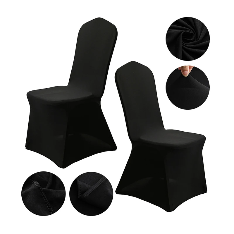 Black Stretch Polyester Wedding Banquet Party Black Chair Slipcovers Protector Chair Cover