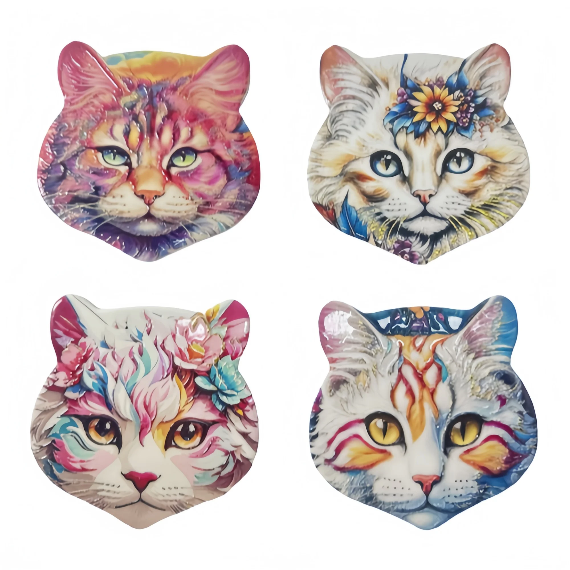 Wholesale Ceramic Coaster 3D Printing Cat Shape cork Eva Backing Custom Pattern Custom Logo Table Decoration