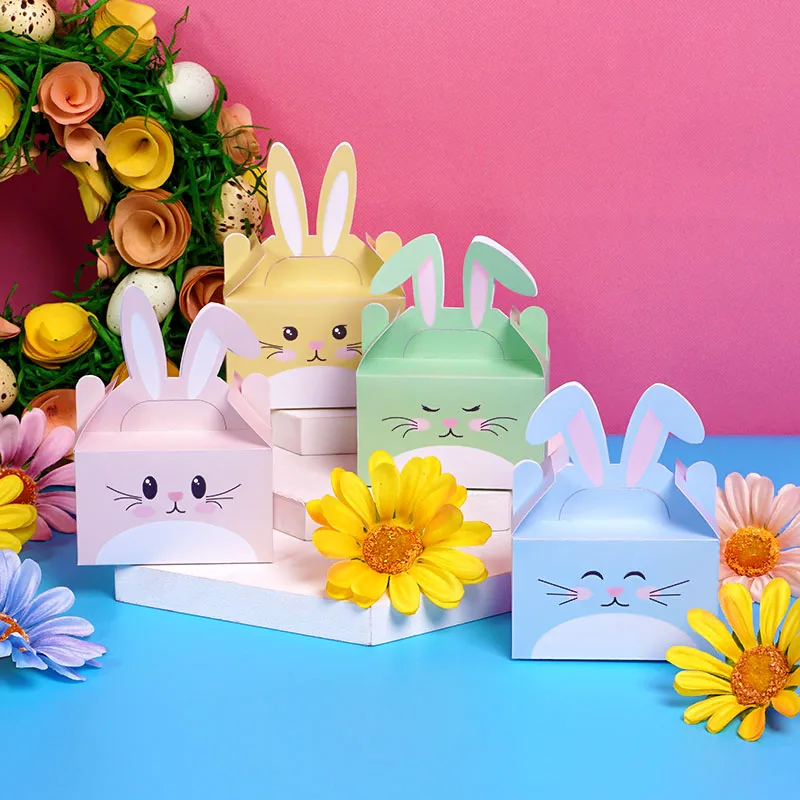 Easter Theme Cartoon Bunny Kids Party Favors Bag Folding Paper Gift Box Candy Boxes