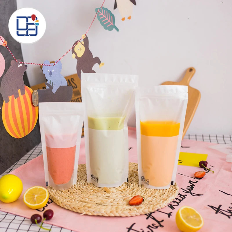 
700ML New White Drink Bag Soft Drinks Fruit Punch Drink Packaging Bags With Zipper 