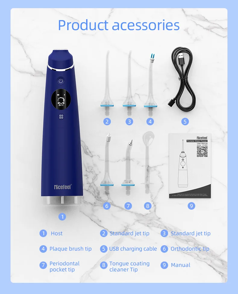 LCD Screen Intelligent Display Cordless Oral Irrigator 280ml Water Tank Portable Electric Dental Water Flosser With 6 Jet Tip