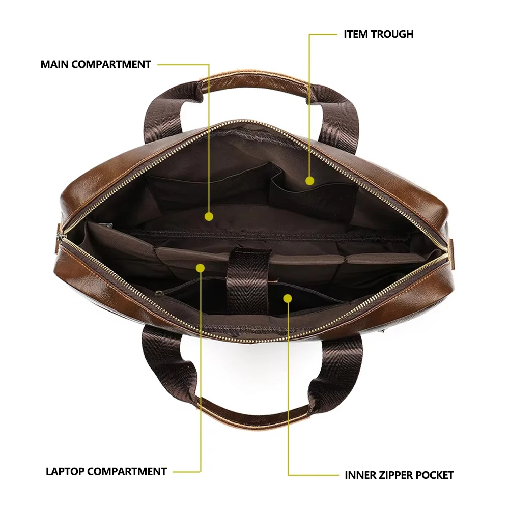 New design genuine leather briefcase top layer cowhide leather shoulder bag new trendy laptop bag men briefcase bag