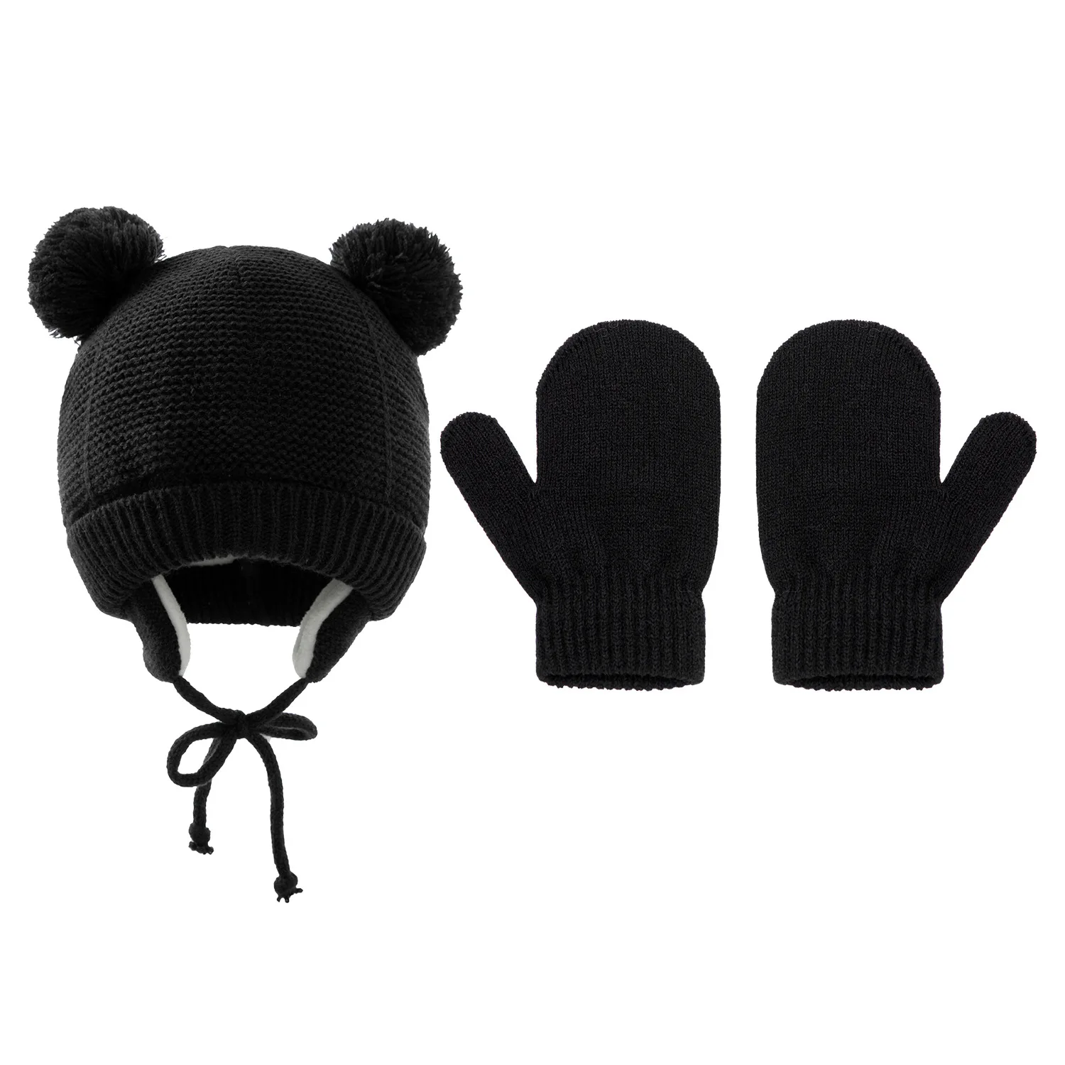 New Arrival Boy Girl Bear Earflap Skull Beanie Mittens Set winter ear protection fashion boy fleece-lined beanies hat and mitten
