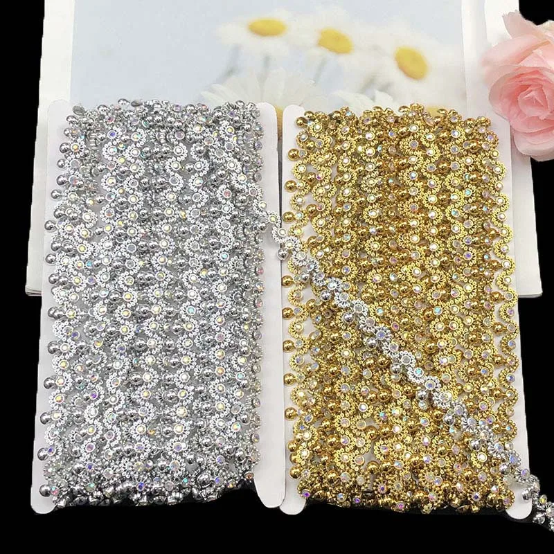 gold silver acrylic rhinestone plastic trims diy ethnic garment costume decorative crystal stone chain wedding dress lace fabric
